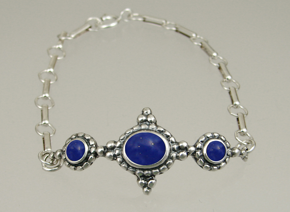 Sterling Silver Gemstone Adjustable Chain Bracelet With Lapis Lazuli
